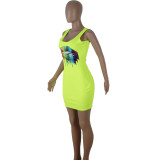 Plus Size Lips Print Sleeveless Bodycon Mini Dresses QY-5118