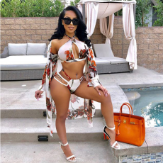 White Printed Swimsuit 3 Piece Sets OD-8095