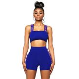 Sexy Straps Crop Tops And Shorts Bodycon 2 Piece Sets LSL-6285