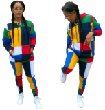 Color Block Spliced Hoodies And Pant Set MAE-152