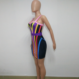 Colorful Striped Backless Bodycon Dress BN-9011