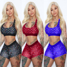 Hart Print Tank Tops And Shorts Two Piece Sets HM-6140
