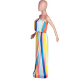 Colorful Stripe Strapless Loose Maxi Dresses YMT-6080
