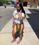 Rainbow Color T Shirt And Shorts Casual 2 Piece Set ORY-5131