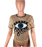 Sequined Eyes Short Sleeve Fahion T Shirt BS-1019