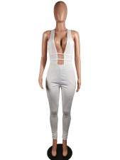 Sexy Deep V Sleeveless White Bandage Jumpsuit MK-2010
