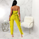 Solid Ruffles Strapless Off Shoulder Jumpsuits YM-9123
