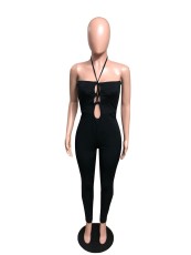 Black Sexy Off Shoulder Lace Up Bodycon Jumpsuit QZX-6054