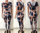 Women Fashion Printed Hooded Two Pieces Sets OY-5192