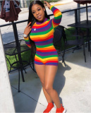 Rainbow Stripes Sexy Tight Rompers ARM-8027