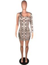 Snake Skin Print One Shoulder Bodycon Mini Dress MK-2016