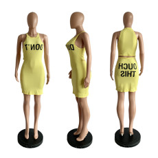 Yellow Letter Print Sleeveless Mini Bodycon Dress YIM-8011