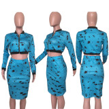 Fashion Printed Jacket Top And Midi Skirt 2 Piece Suit ARM-8025