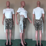 Casual Beading Tassel T Shirt Leopard Shorts 2 Piece Sets BN-9195