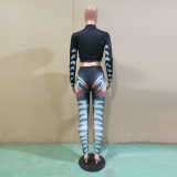 Trendy Printed Long Sleeve Bodycon 2 Piece Pants Set BN-9199