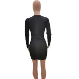 Fashion Printed Long Sleeve Hollow Mini Dresses TK-6022