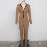 Casual Long Sleeve Front Zipper Bodycon Jumpsuits SMR-9371