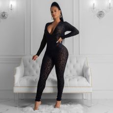 Sexy Mesh See Through Leopard Bodycon Jumpsuits YS-8387
