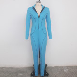 Casual Long Sleeve Front Zipper Bodycon Jumpsuits SMR-9371