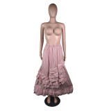 Fashion Pink Striped Ruffles Long Maxi Skirts YM-9158