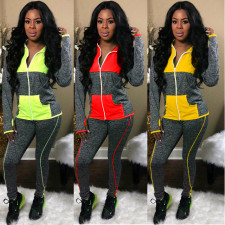 Casual Patchwork Tracksuit Hooded Two Piece Sets MEI-9055