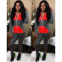 Casual Patchwork Tracksuit Hooded Two Piece Sets MEI-9055