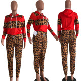 Leopard Patchwork Hoodies Long Pants Sporty 2 Piece Sets XYKF-9158