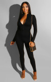 Solid Color Long Sleeve Zipper Bodycon Jumpsuits BS-1130
