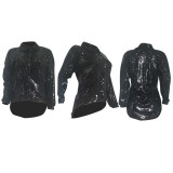 Black Sequin Long Sleeve Irregular Jacket Coats AL-136