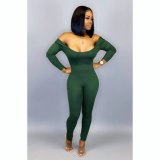 Solid Backless Long Sleeve Skinny One Piece Jumpsuit IV-8061