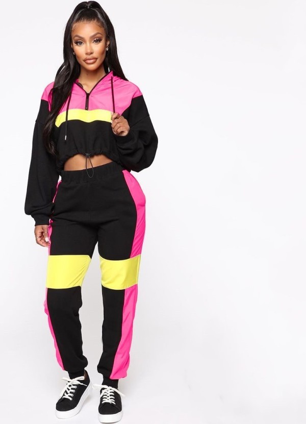 Contrast Color Hooded Tracksuit Two Piece Sets YMT-6110
