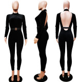 Sexy Backless Long Sleeves Sashes Skinny Jumpsuits HM-6159