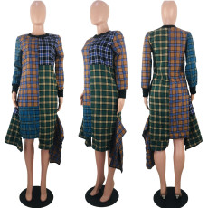 Plaid Print Patchwork Irregular Loose Midi Dresses KSN-5075