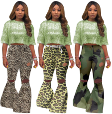 Plus Size Camouflage Ripped Holes Flares Bodycon Pants MOF-5111