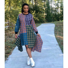 Plaid Print Patchwork Irregular Loose Midi Dresses KSN-5075