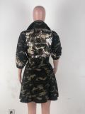Camouflage Print Sequined Patchwork Jacket Coats YN-050