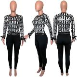 Geometric Print Long Sleeves Two Piece Pant Sets CH-8077
