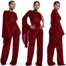 Solid Flare Sleeve Corduroy One Piece Jumpsuits MDF-5098