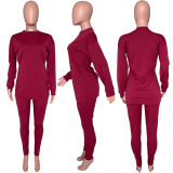 Solid Long Sleeve Casual Two Piece Pants Set CH-8080