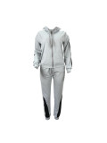 Plus Size Casual Hooded Zipper Two Piece Sets BLX-7340