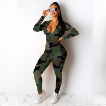 Camouflage Print Hooded Casual Two Piece Sets CQ-5290