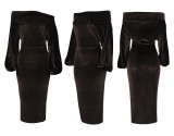 Sexy Velvet Slash Neck Long Sleeve Midi Dresses ASL-6091