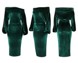 Sexy Velvet Slash Neck Long Sleeve Midi Dresses ASL-6091