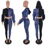 Leopard Print Patchwork Hooded Two Piece Outfits MEI-9063