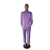 Solid Blazer Coat Long Pants Two Piece Suit Without Belt BS-1143