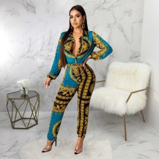 Vintage Print Long Sleeve One Piece Jumpsuits SMR-9485