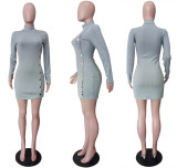 Solid Long Sleeves High Collar Slim Mini Dress LSL-6320