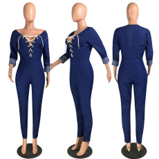 Denim Lace Up Long Sleeves Jeans Jumpsuits MYP-8902