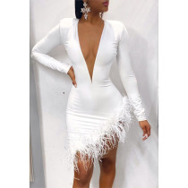 Sexy Mesh Feather Patchwork Bodycon Dresses LDS-3198