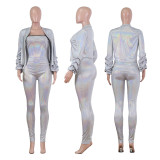 Shiny Short Coats Top+Strapless Jumpsuits 2 Pieces NIK-083